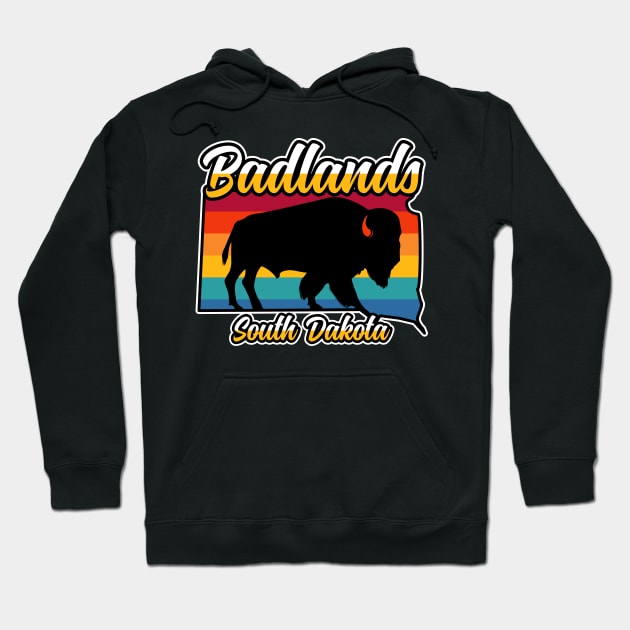 Badlands National Park South Dakota Vintage Bison Hoodie by SouthDakotaGifts